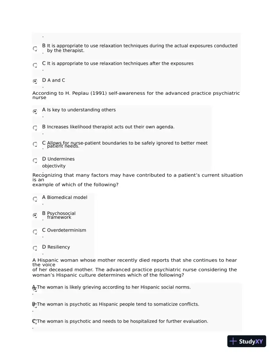 NRNP6645 Psychotherapy Midterm Exam Week 6 with Answers (108 Solved Questions), page 12