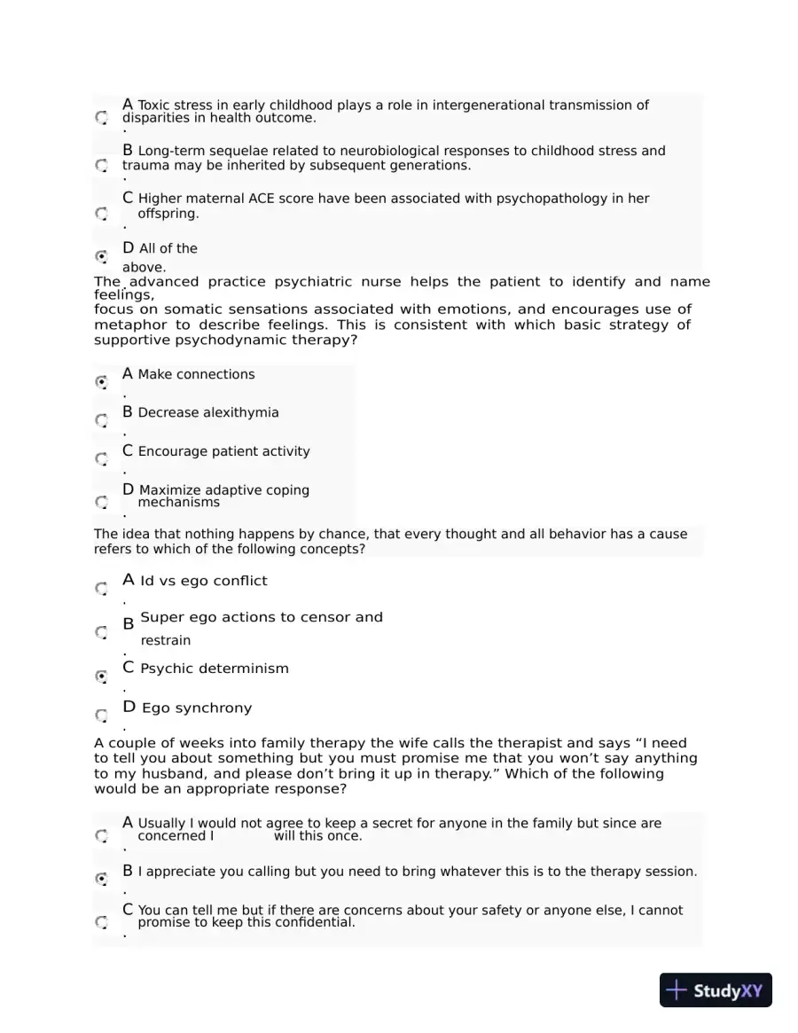 NRNP6645 Psychotherapy Midterm Exam Week 6 with Answers (108 Solved Questions), page 16