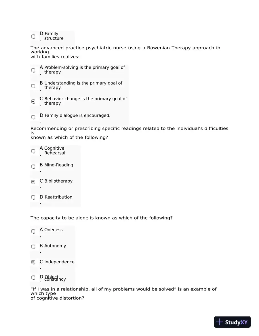 NRNP6645 Psychotherapy Midterm Exam Week 6 with Answers (108 Solved Questions), page 5