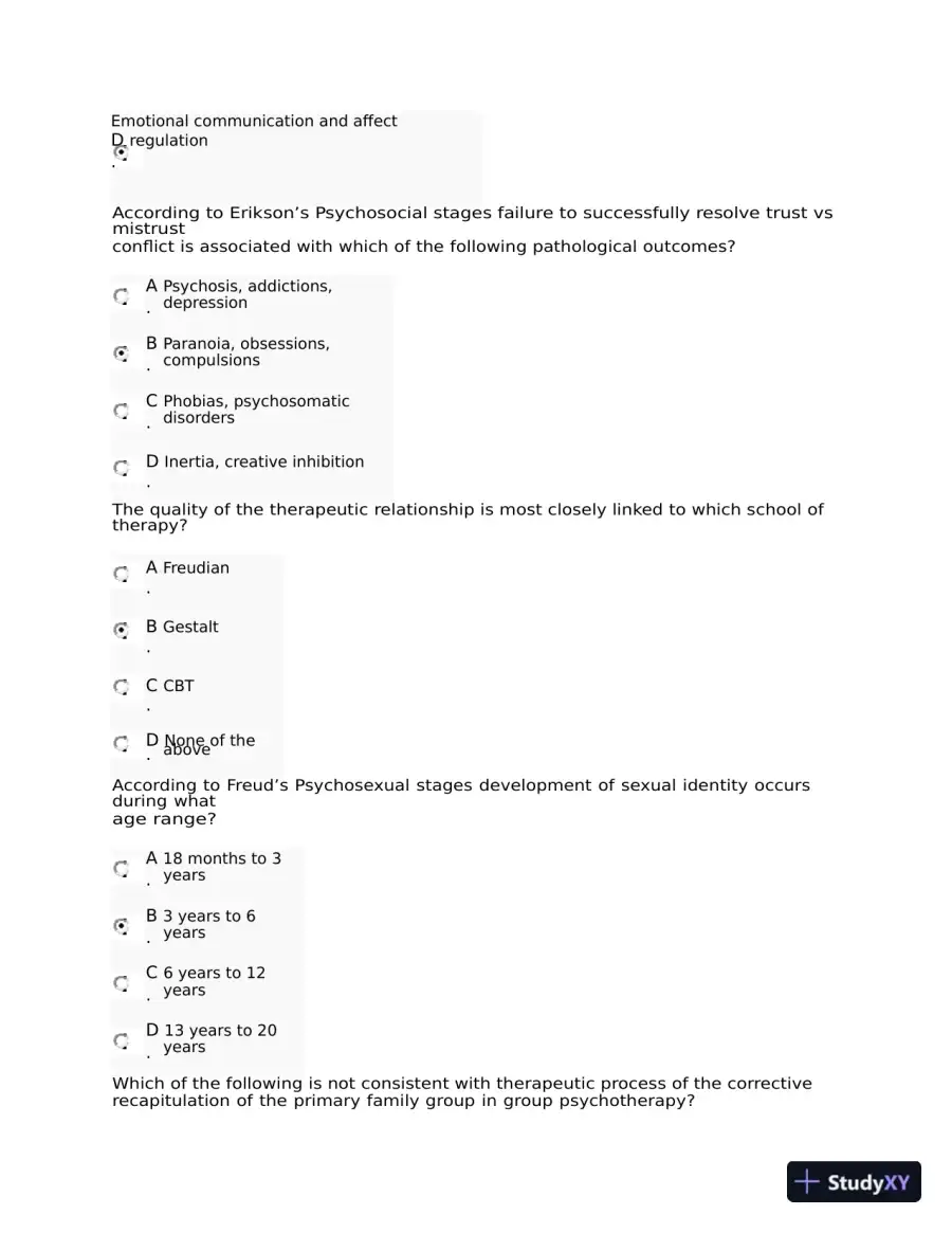 NRNP6645 Psychotherapy Midterm Exam Week 6 with Answers (108 Solved Questions), page 7