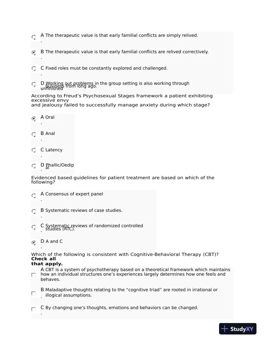 NRNP6645 Psychotherapy Midterm Exam Week 6 with Answers (108 Solved Questions), page 8