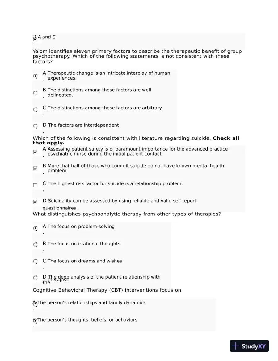NRNP6645 Psychotherapy Midterm Exam Week 6 with Answers (108 Solved Questions), page 9