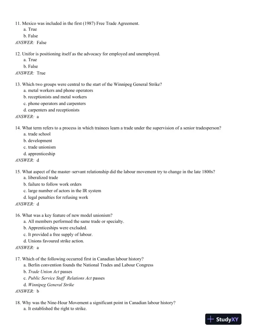 Industrial Relations in Canada 3rd Edition Test Bank, page 13