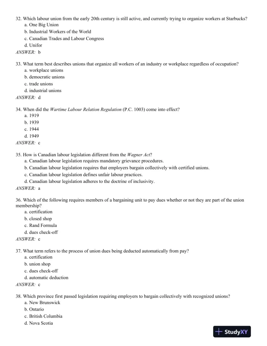 Industrial Relations in Canada 3rd Edition Test Bank, page 16