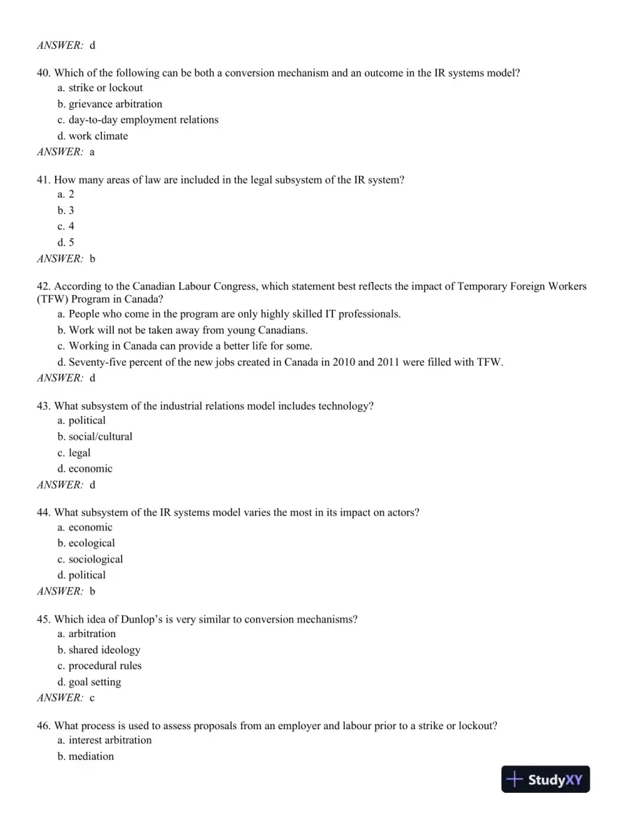Industrial Relations in Canada 3rd Edition Test Bank, page 7