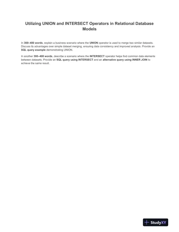 Utilizing UNION and INTERSECT Operators in Relational Database Models - Page 1 preview image