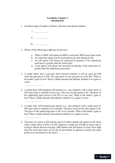 Test Bank For Options, Futures, And Other Derivatives, 8th Edition - Page 1 preview image