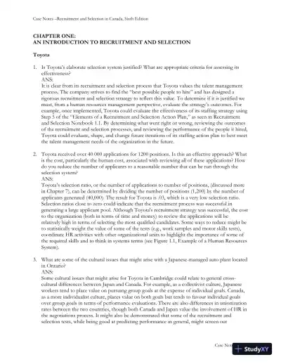 Recruitment and Selection in Canada 6th Edition Solution Manual - Page 3 preview image