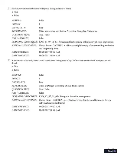 Test Bank For A Guide to Crisis Intervention, 6th Edition - Page 11 preview image