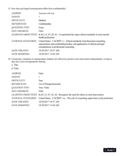 Test Bank For A Guide to Crisis Intervention, 6th Edition - Page 21 preview image