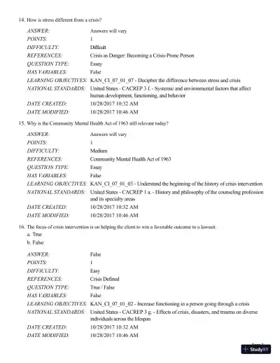 Test Bank For A Guide to Crisis Intervention, 6th Edition - Page 8 preview image