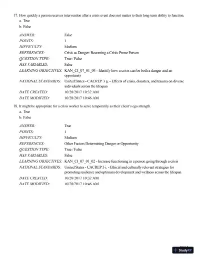 Test Bank For A Guide to Crisis Intervention, 6th Edition - Page 9 preview image