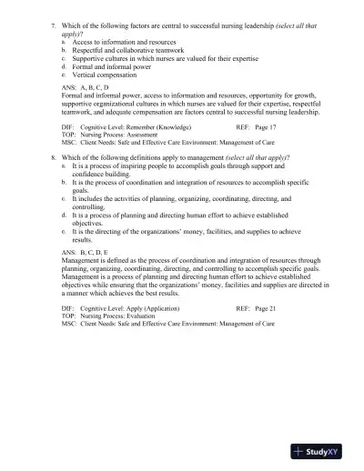 Leadership and Nursing Care Management 5th Edition Test Bank - Page 10 preview image