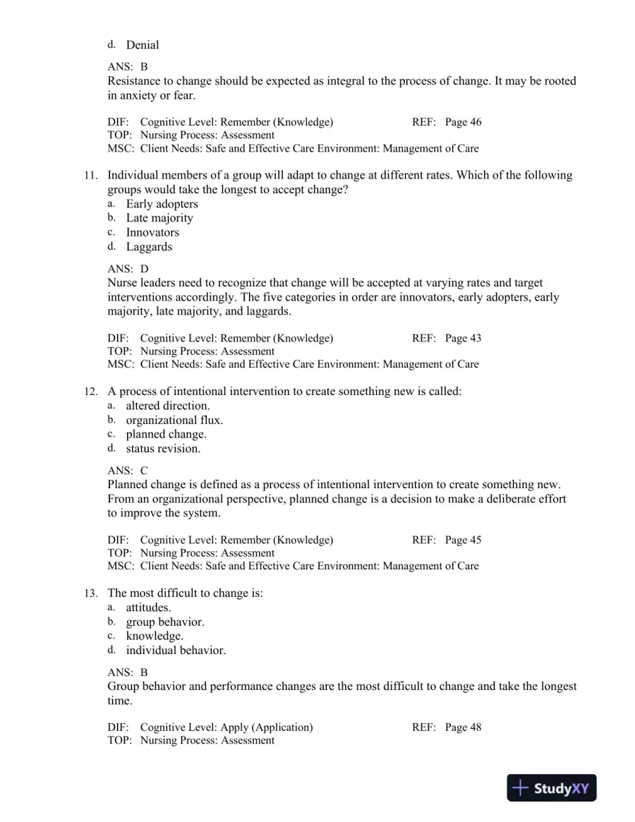 Leadership and Nursing Care Management 5th Edition Test Bank, page 14