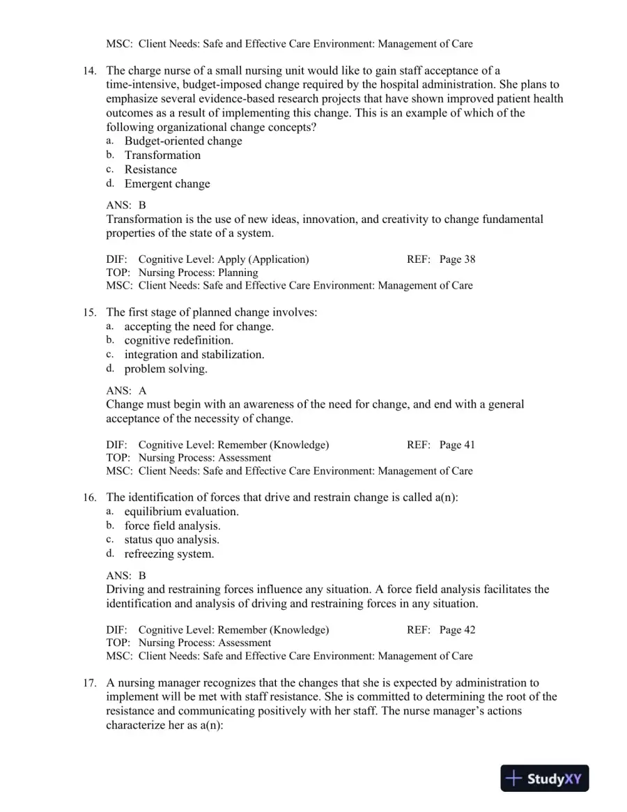 Leadership and Nursing Care Management 5th Edition Test Bank, page 15