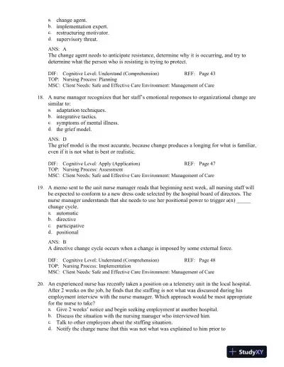 Leadership and Nursing Care Management 5th Edition Test Bank - Page 16 preview image