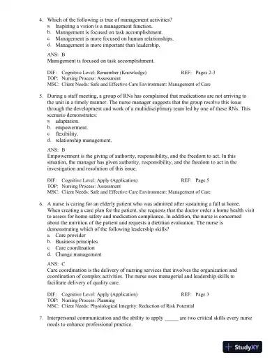 Leadership and Nursing Care Management 5th Edition Test Bank - Page 3 preview image