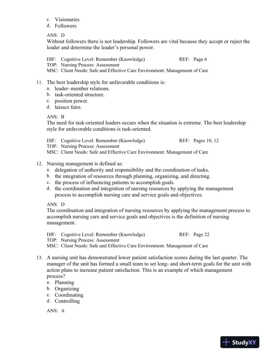 Leadership and Nursing Care Management 5th Edition Test Bank, page 5