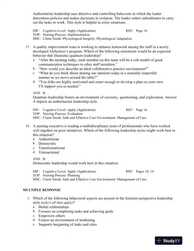 Leadership and Nursing Care Management 5th Edition Test Bank - Page 7 preview image