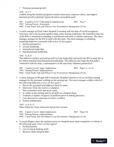 Leadership and Nursing Care Management 5th Edition Test Bank - Page 8 preview image