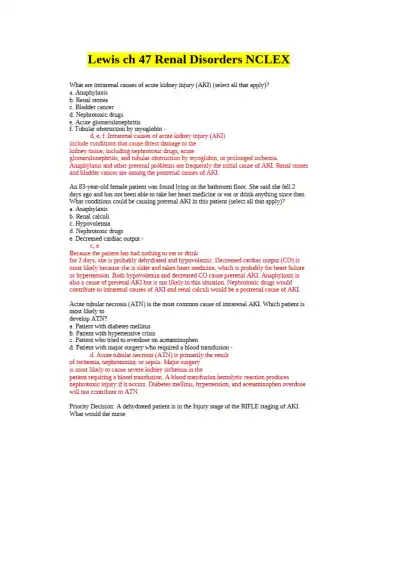 Lewis ch 47 Renal Disorders NCLEX - Page 1 preview image