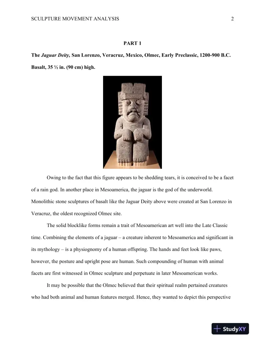 Analysis of Cultural and Mythological Significance in Sculpture: A Comparison of the Olmec, Egyptian, and Baroque Periods, page 3