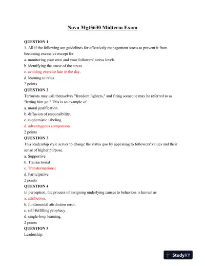 Nova Mgt5630 Midterm Exam - Page 1 preview image