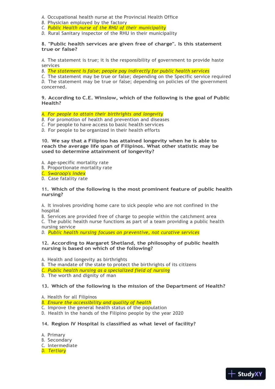 Community Health Nursing Practice Exam with Answers (145 Solved Questions), page 3