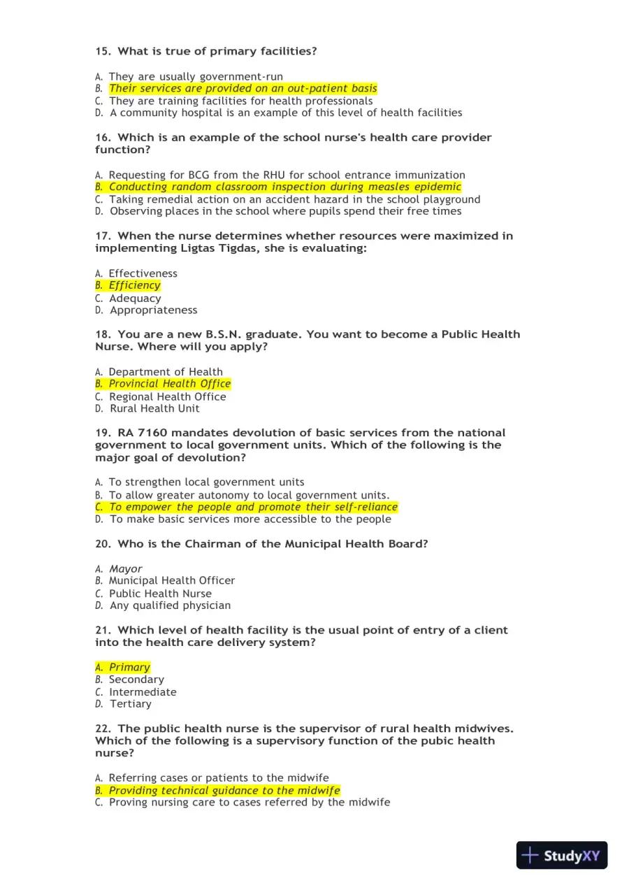 Community Health Nursing Practice Exam with Answers (145 Solved Questions), page 4