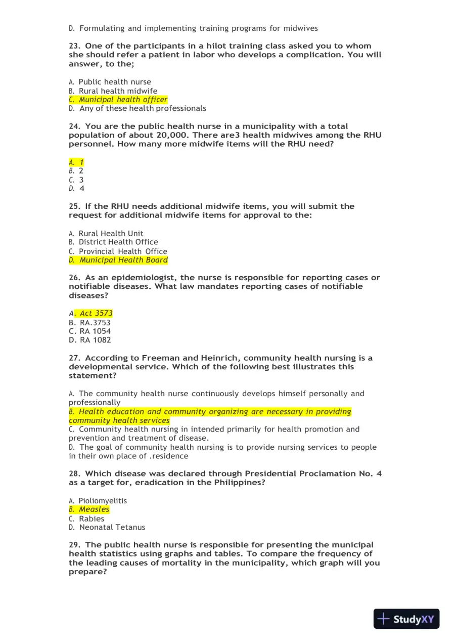 Community Health Nursing Practice Exam with Answers (145 Solved Questions), page 5