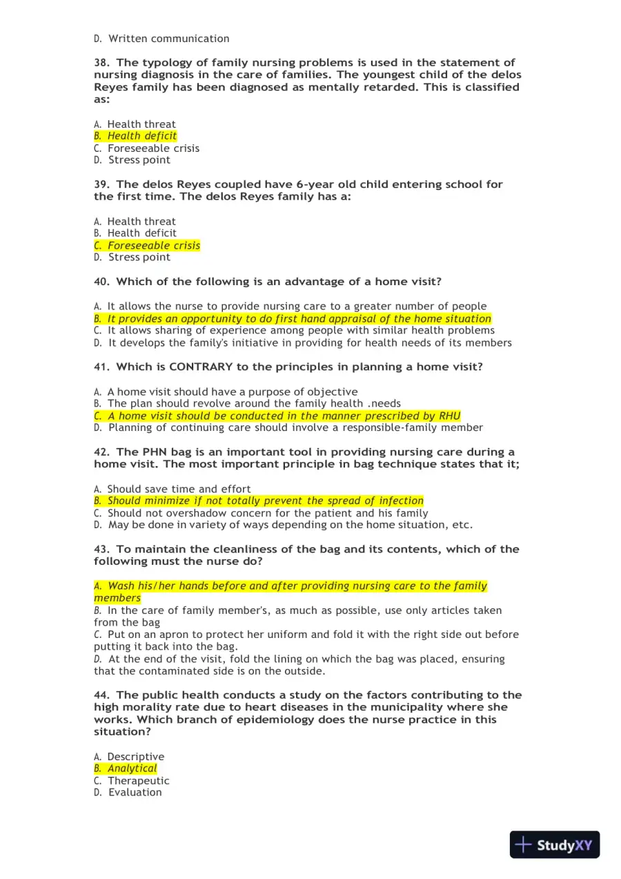 Community Health Nursing Practice Exam with Answers (145 Solved Questions), page 7