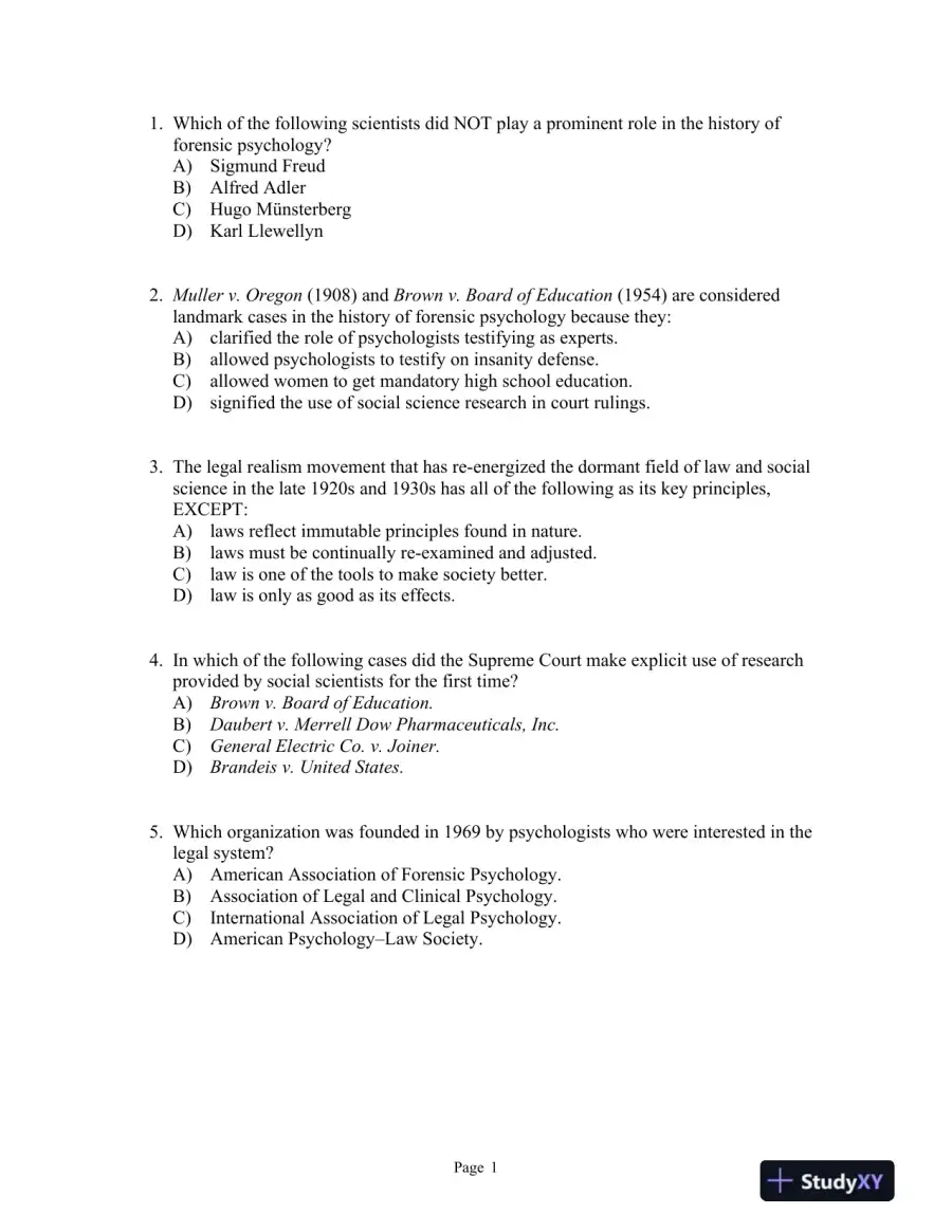 forensic and Legal Psychology: Psychological Science Applied to Law, 2nd Edition Test Bank, page 11