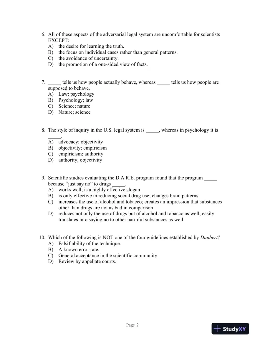 forensic and Legal Psychology: Psychological Science Applied to Law, 2nd Edition Test Bank, page 12