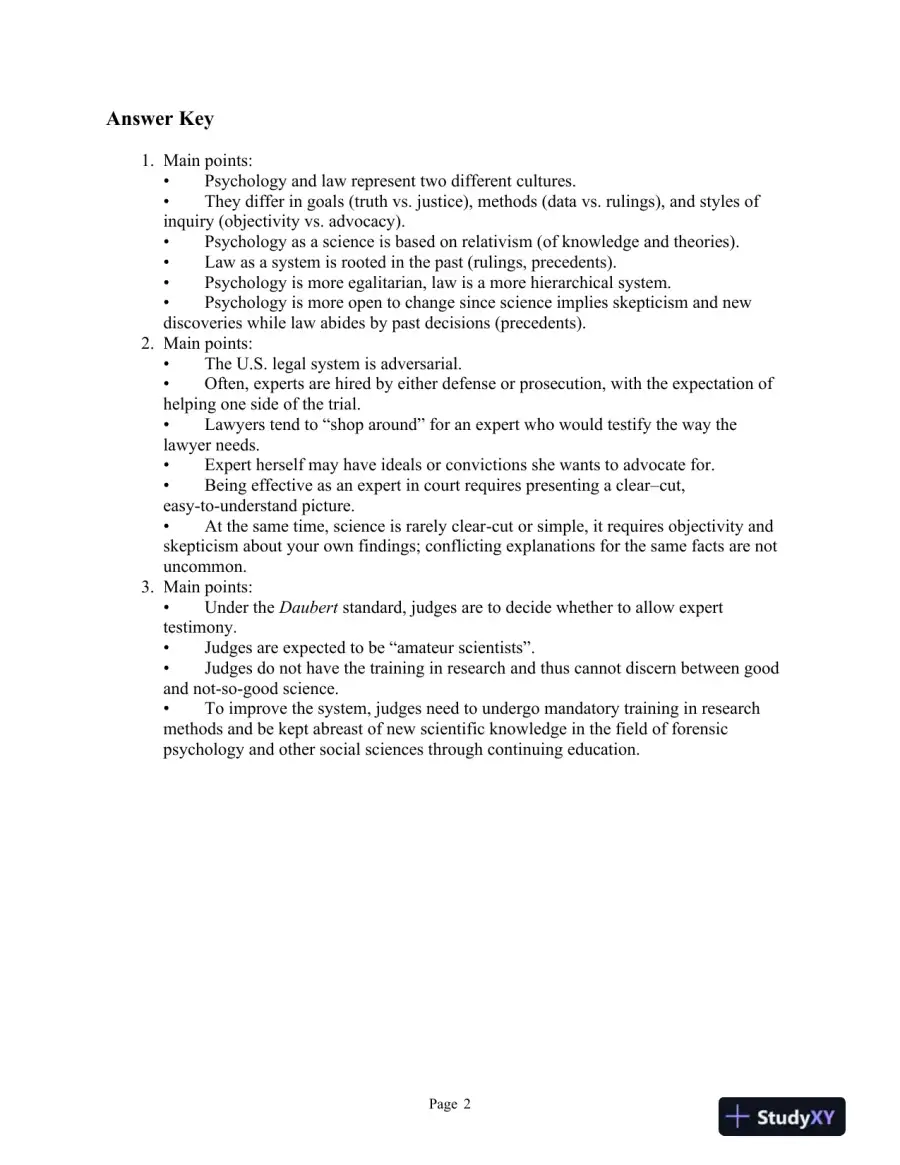 forensic and Legal Psychology: Psychological Science Applied to Law, 2nd Edition Test Bank, page 3
