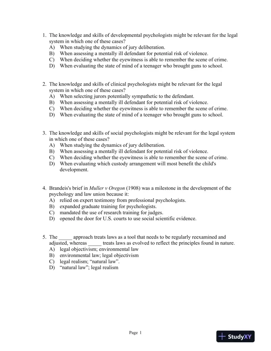 forensic and Legal Psychology: Psychological Science Applied to Law, 2nd Edition Test Bank, page 4
