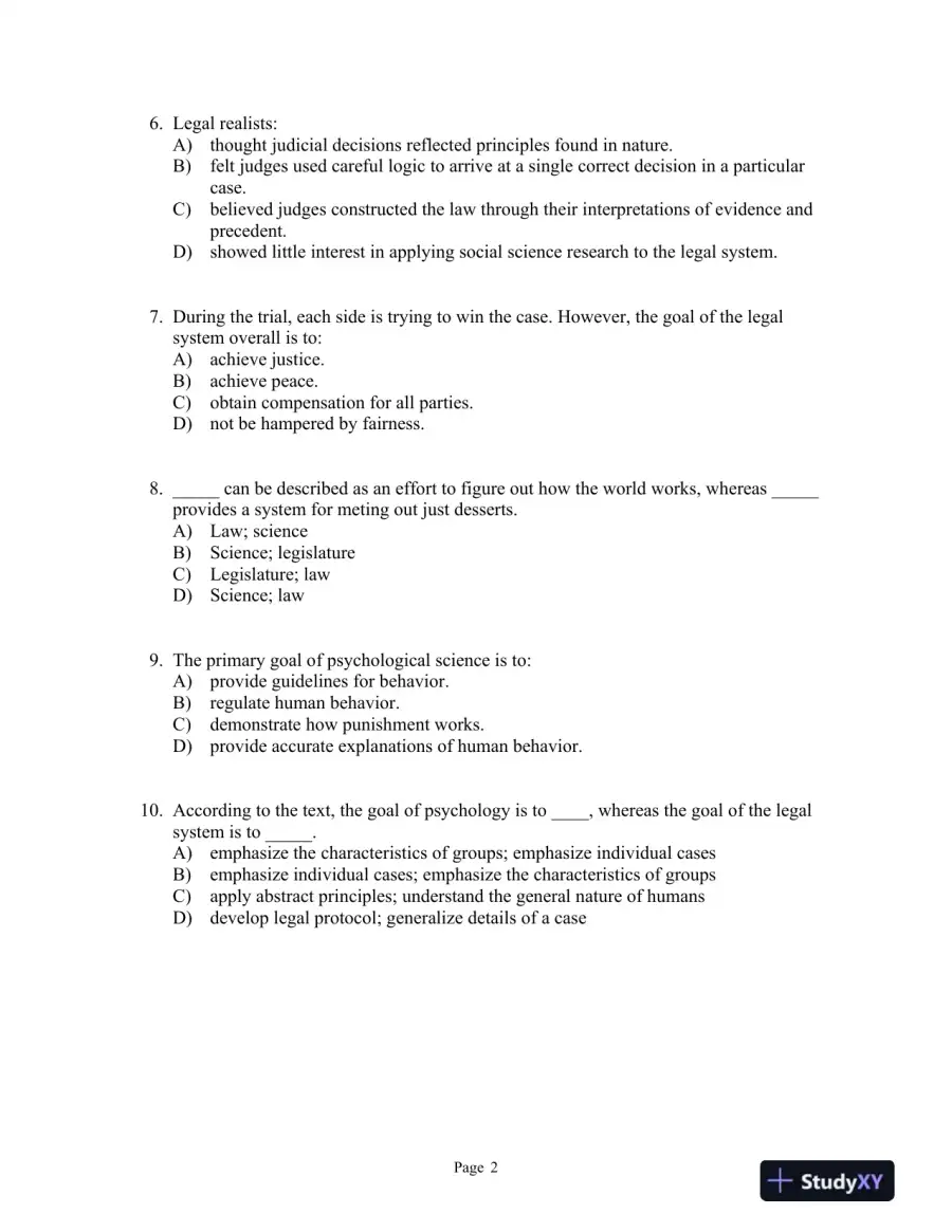 forensic and Legal Psychology: Psychological Science Applied to Law, 2nd Edition Test Bank, page 5