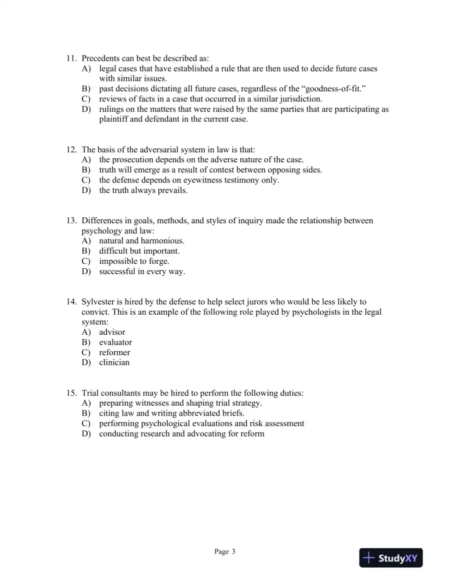 forensic and Legal Psychology: Psychological Science Applied to Law, 2nd Edition Test Bank, page 6