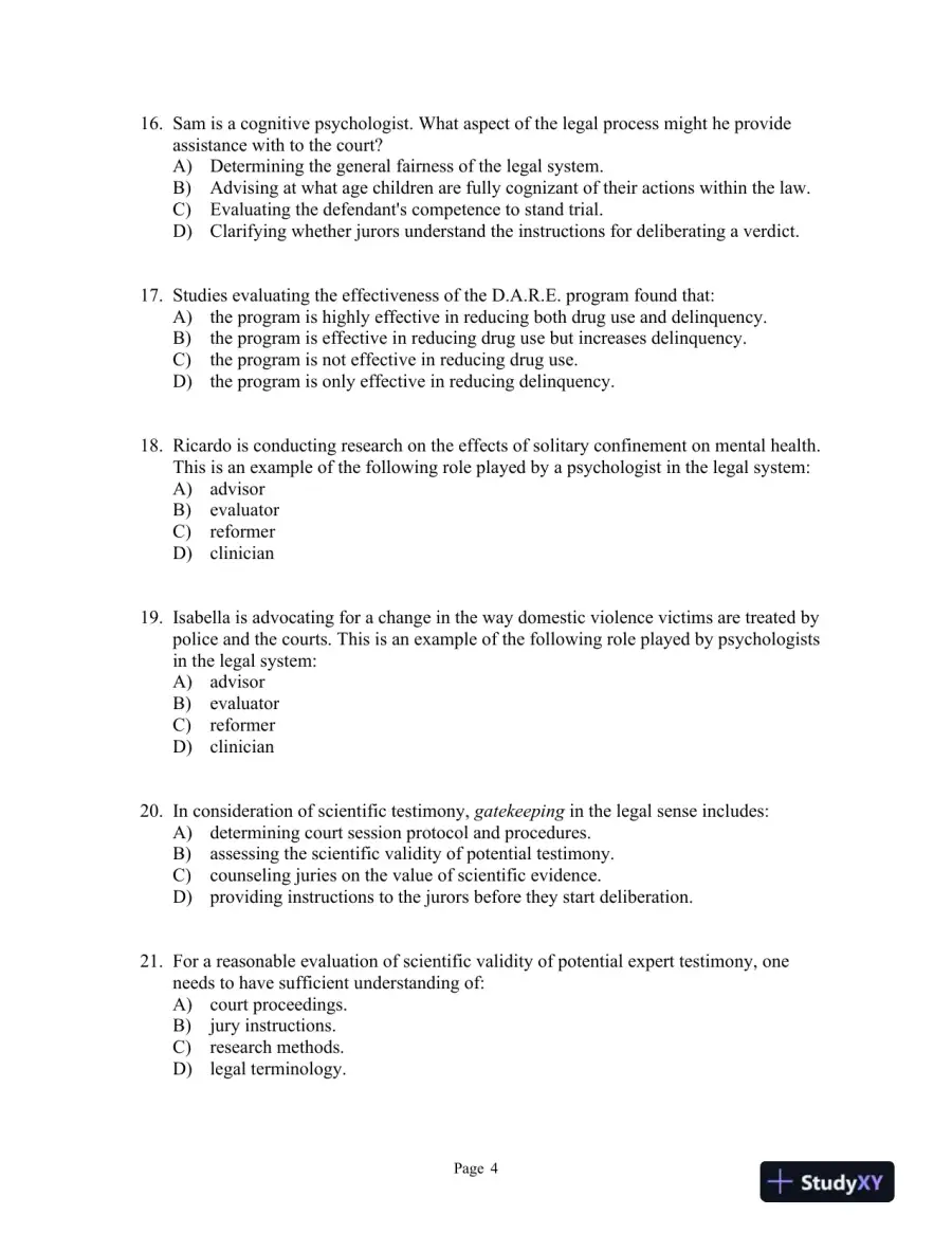 forensic and Legal Psychology: Psychological Science Applied to Law, 2nd Edition Test Bank, page 7