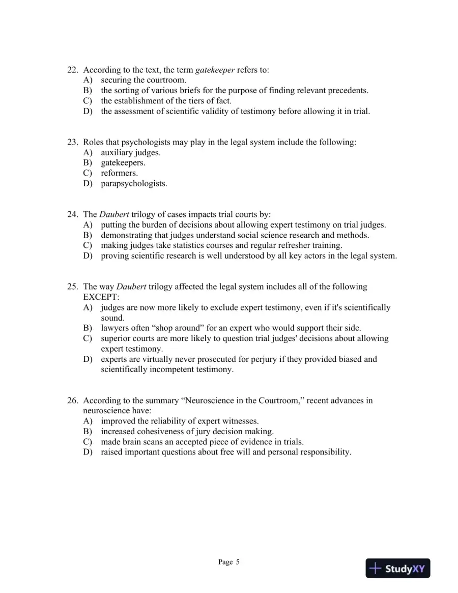 forensic and Legal Psychology: Psychological Science Applied to Law, 2nd Edition Test Bank, page 8