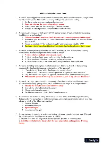 2019 ATI RN Leadership Proctored Exam Version 2 With Answers (70 Solved Questions) - Page 1 preview image