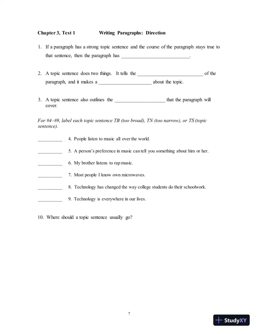 Test Bank for Wordsmith: A Guide to Paragraphs & Short Essays, 7th Edition, page 11