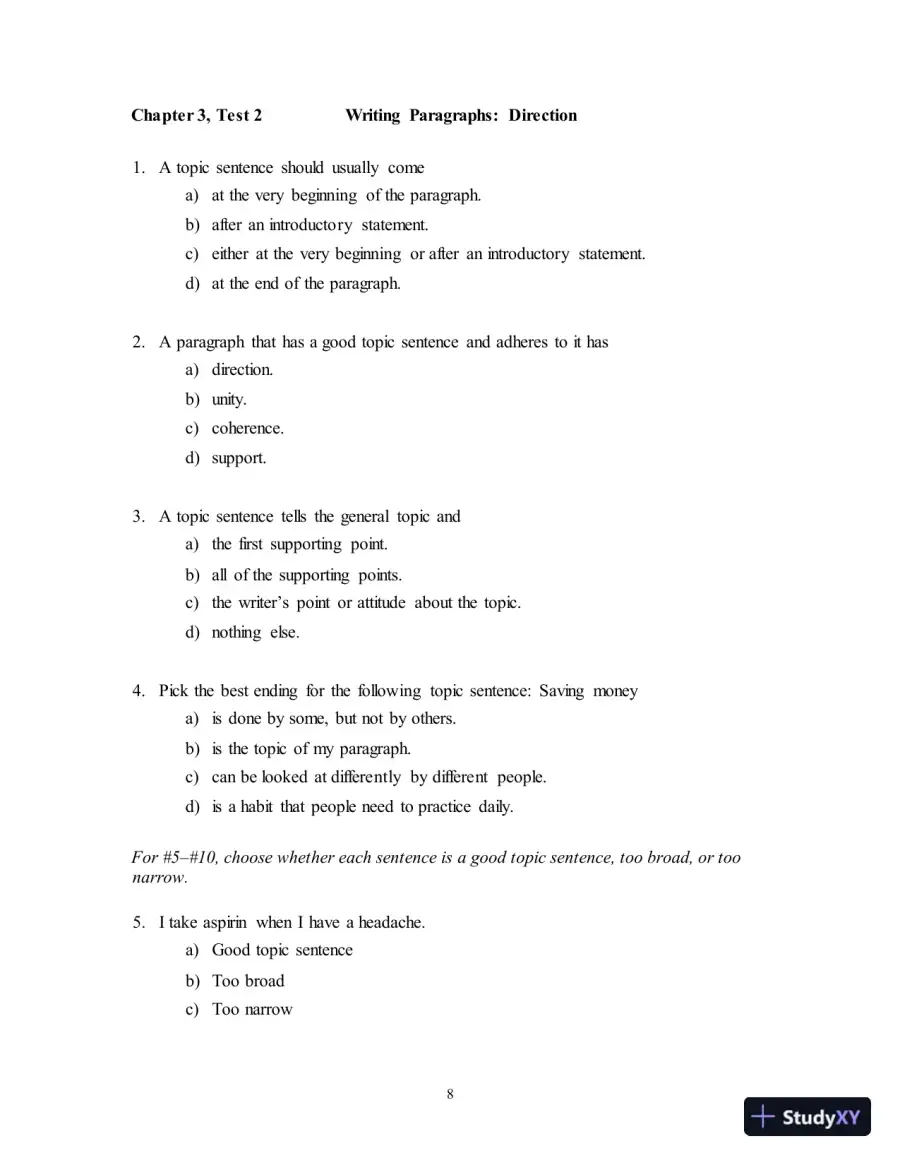 Test Bank for Wordsmith: A Guide to Paragraphs & Short Essays, 7th Edition, page 12