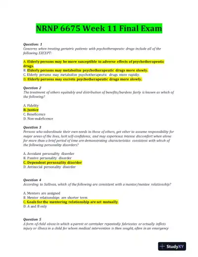 NRNP6675 Pharmacology Week 11 Final Exam With Answers (100 Solved Questions) - Page 1 preview image
