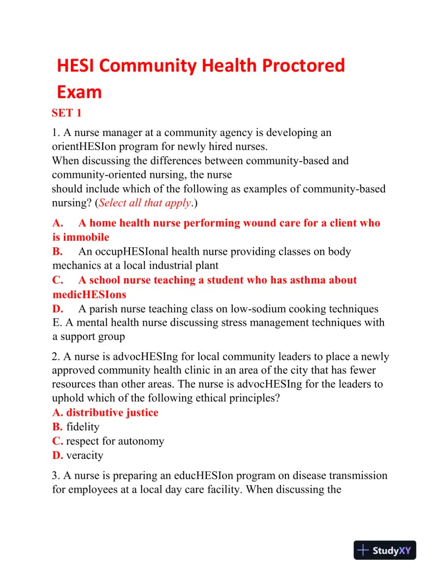 2021 HESI Community Health Proctored Exam Version 21 With Answers (35 Solved Questions), page 3