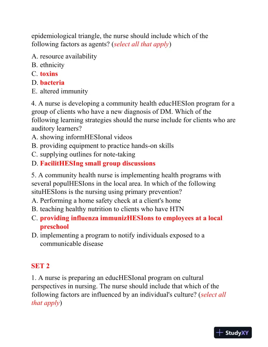 2021 HESI Community Health Proctored Exam Version 21 With Answers (35 Solved Questions), page 4