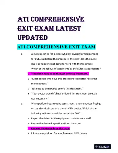 ATI Mental Health Comprehensive Exit Exam With Answers (179 Solved Questions) - Page 1 preview image