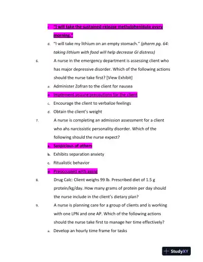 ATI Mental Health Comprehensive Exit Exam With Answers (179 Solved Questions) - Page 4 preview image