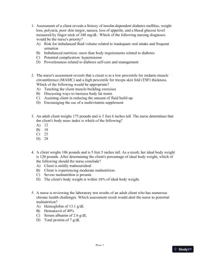 Test Bank For Health Assessment in Nursing, 5th Edition - Page 1 preview image