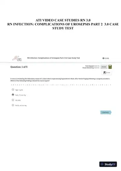 ATI RN Infection Complications Of Urosepsis Part 2 Case Study Test 3.0 With Answers (5 Solved Questions) - Page 1 preview image