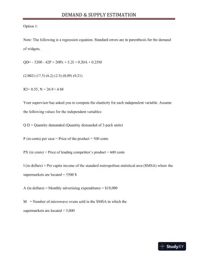 Managerial Economics & Globalization: Assignment 1 Demand and Supply Estimation - Page 1 preview image